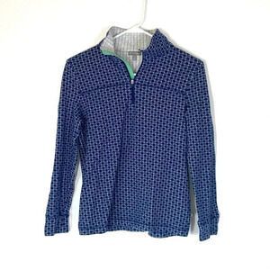 T by Talbots Quarter Zip Blue Patterned Cotton Pullover Size Petite Medium